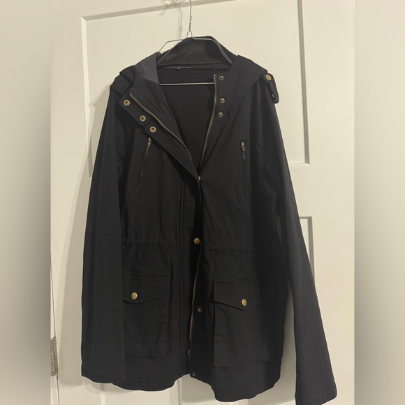Society Jackets & Blazers - Society Black Hooded Raincoat with Gold Details